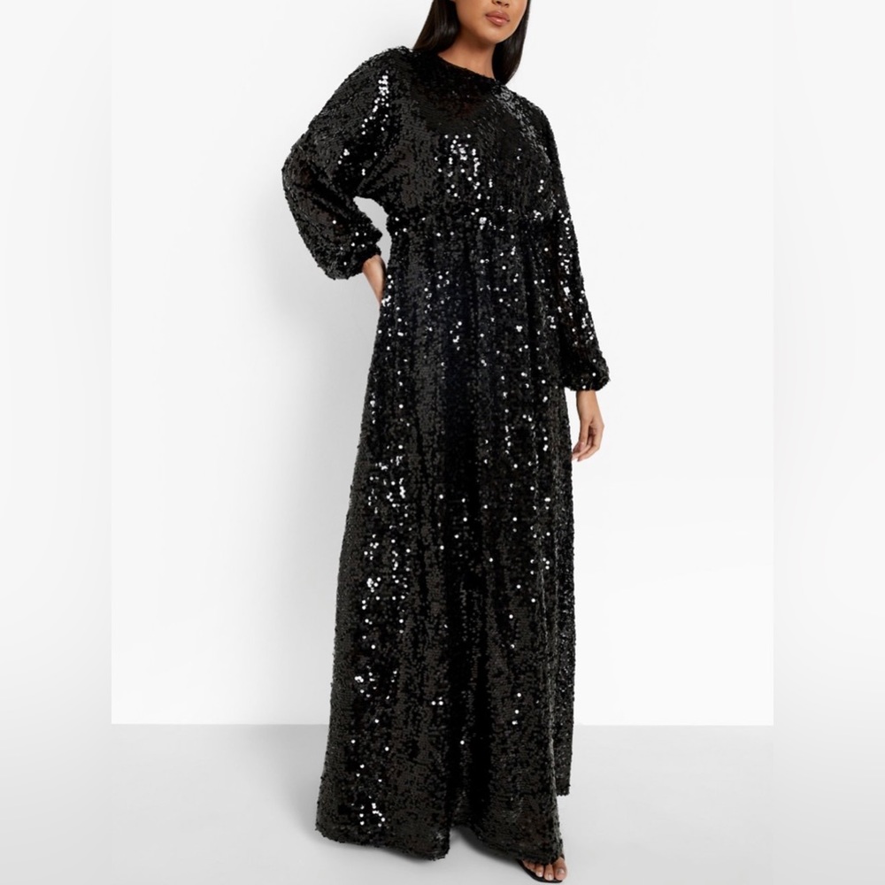 Boohoo Occasions Black Sequin Open Back Sequin Maxi Dress